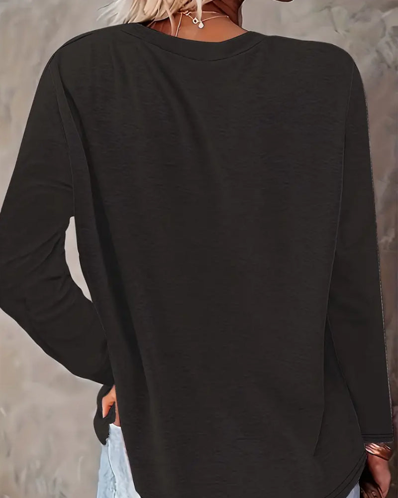 Casual Long Sleeve Crew Neck Top with Snowman Print