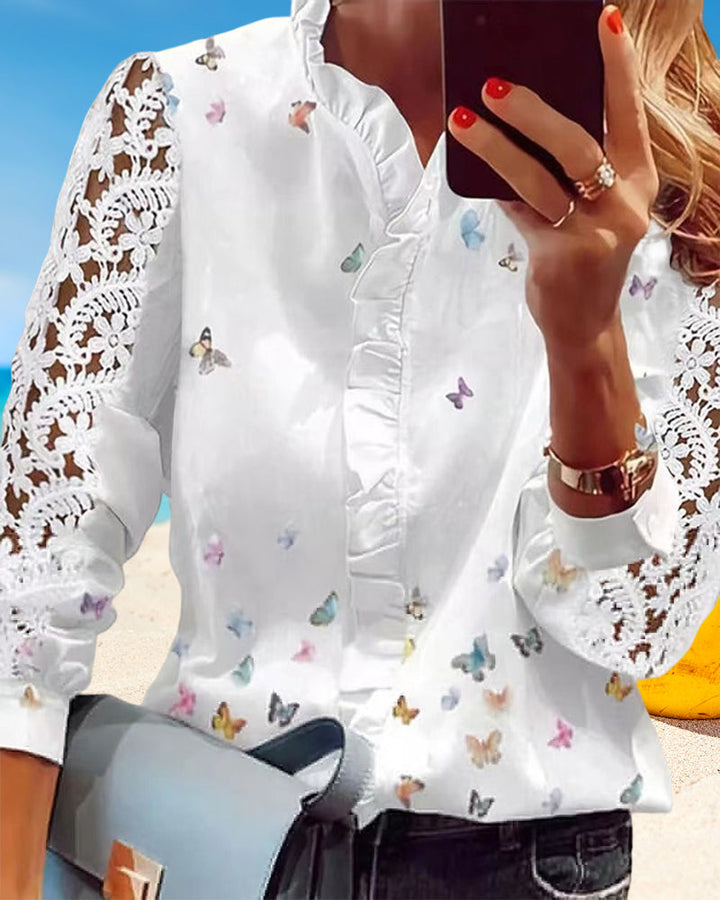 Lace Blouse with Printed Panels