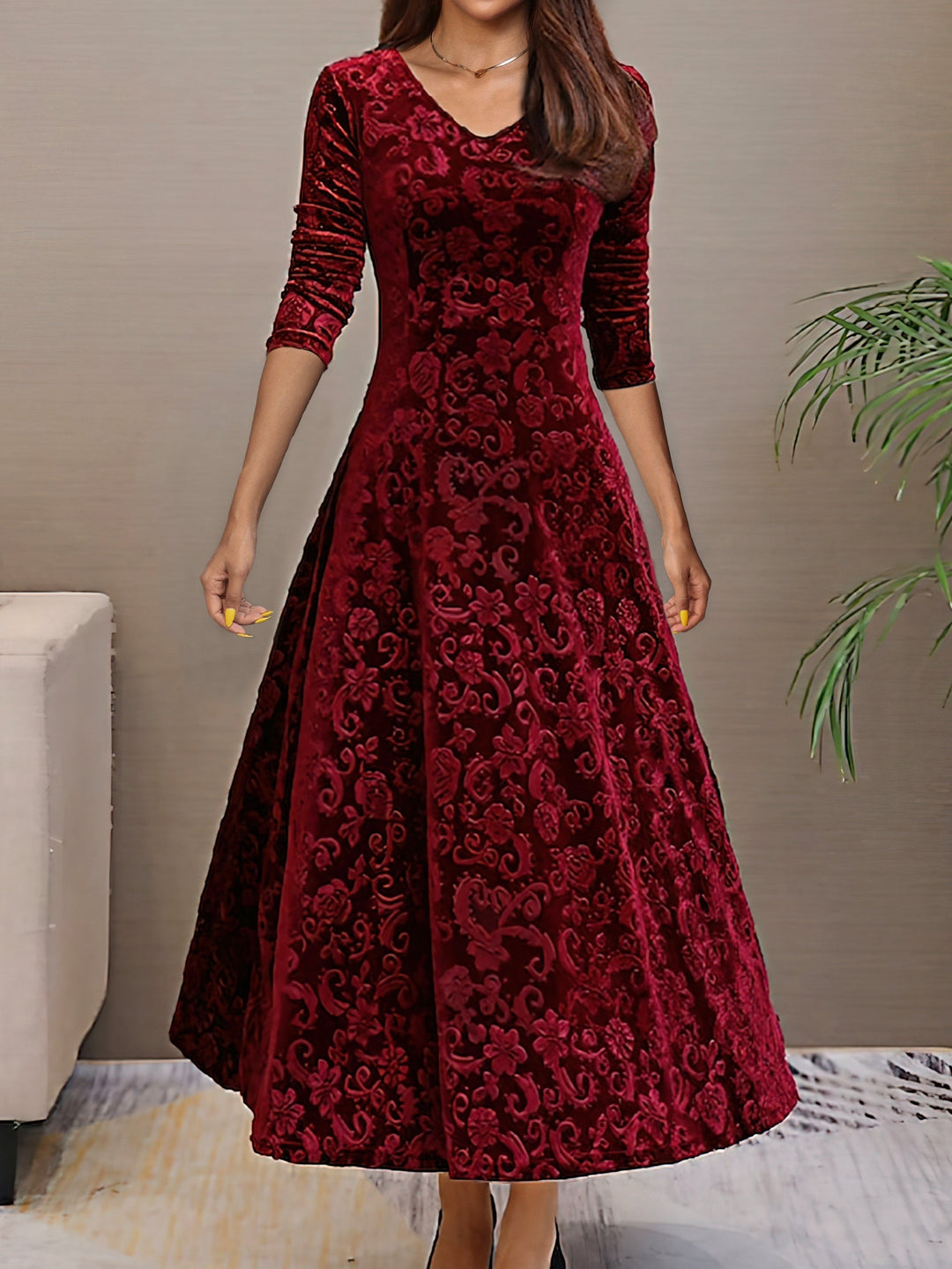 Alora - Vintage-Inspired Jacquard Midi Dress