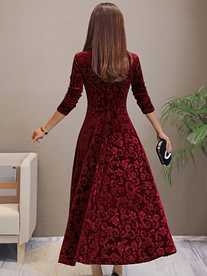 Alora - Vintage-Inspired Jacquard Midi Dress