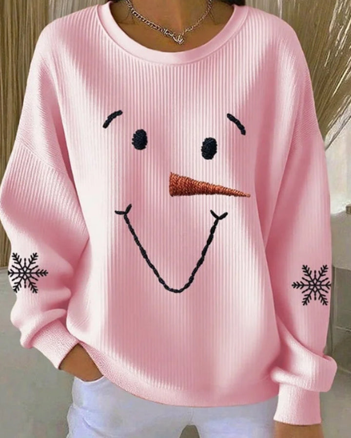 Printed Snowman Sweatshirt with Round Neck