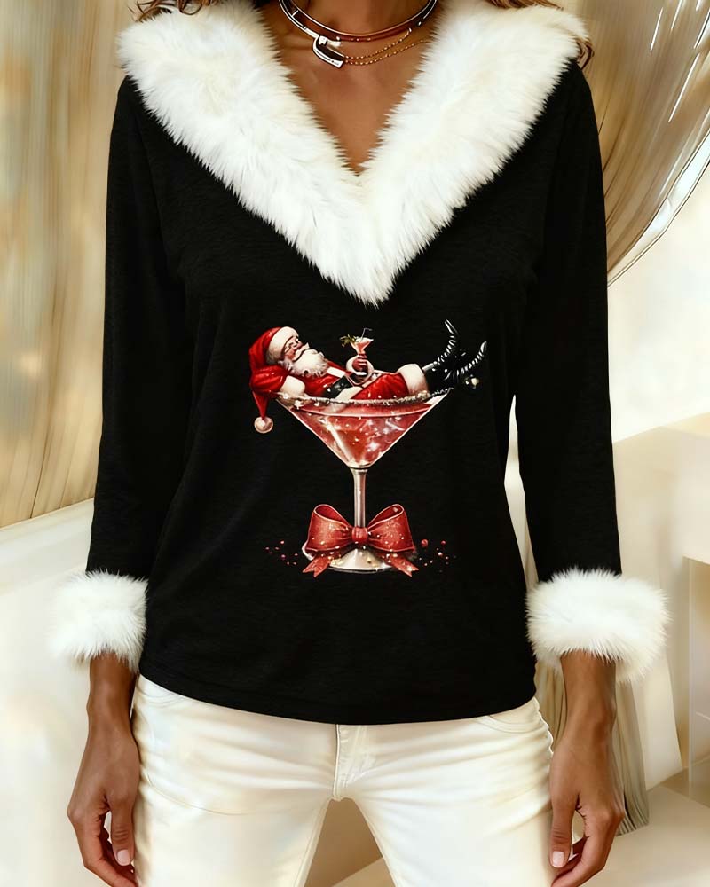 Top Plush Christmas Printed Long Sleeves