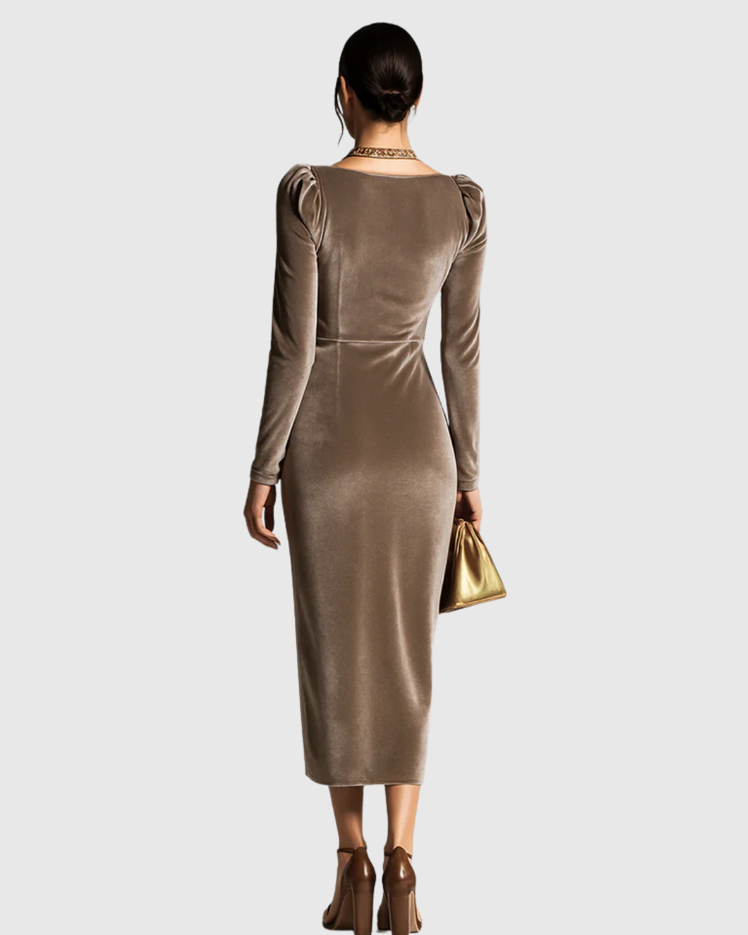 Eadoline - Ruched Draped Elegance Midi Dress