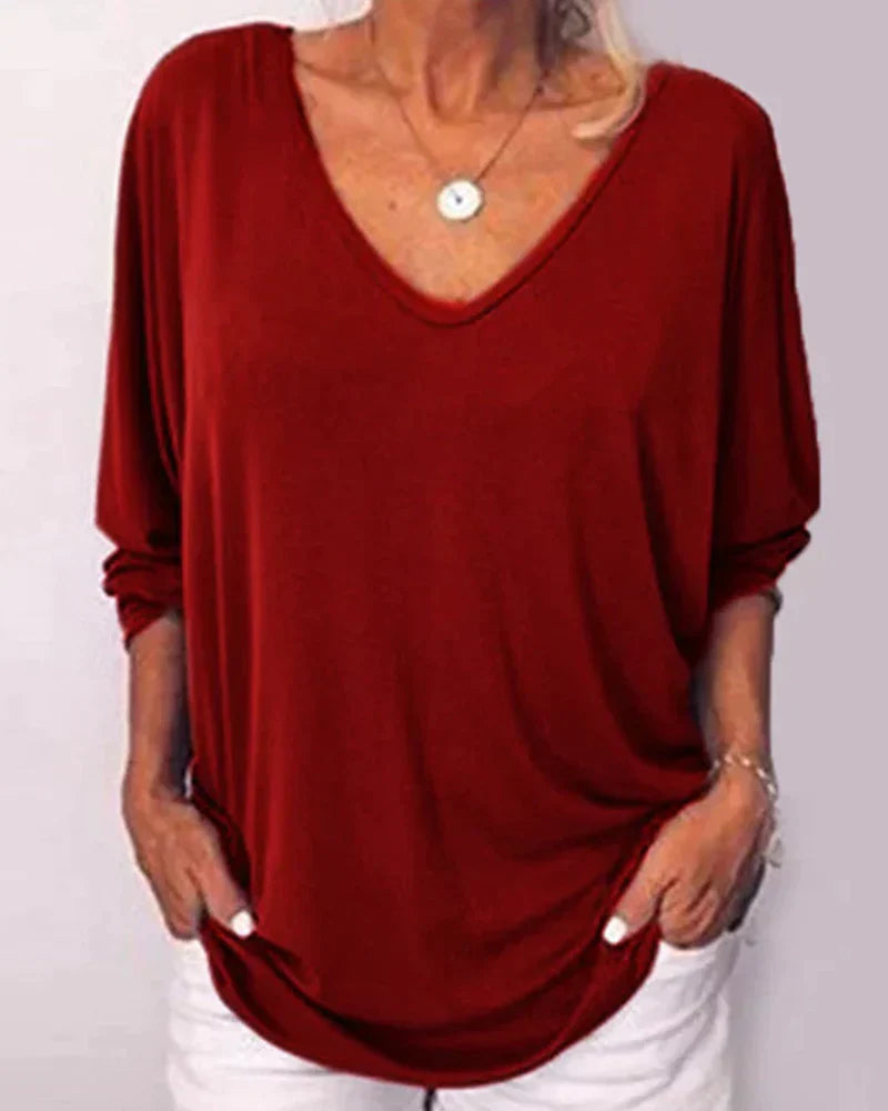 V-neck Buttoned Top with 3/4 Sleeves