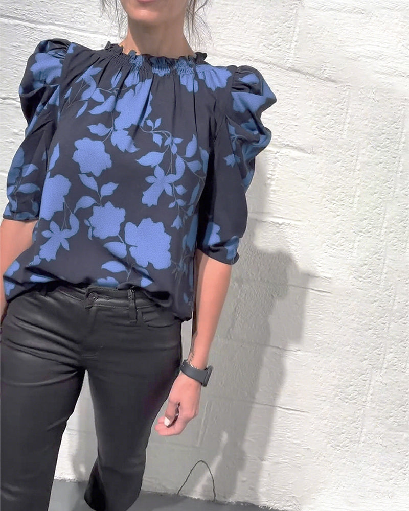 Puff Sleeve Ruffled Blouse