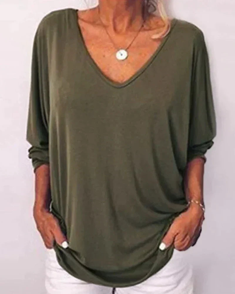 V-neck Buttoned Top with 3/4 Sleeves