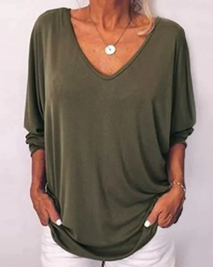 V-neck Buttoned Top with 3/4 Sleeves