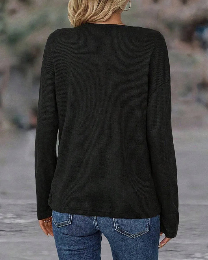 V-Neck Top with Contrast Button