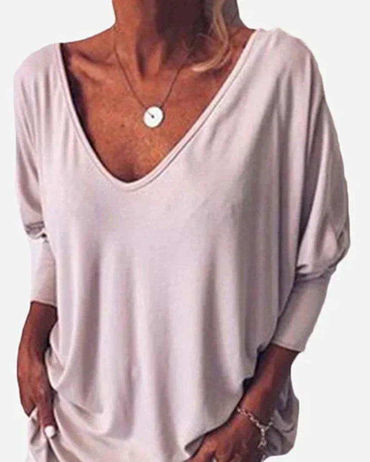 V-neck Buttoned Top with 3/4 Sleeves