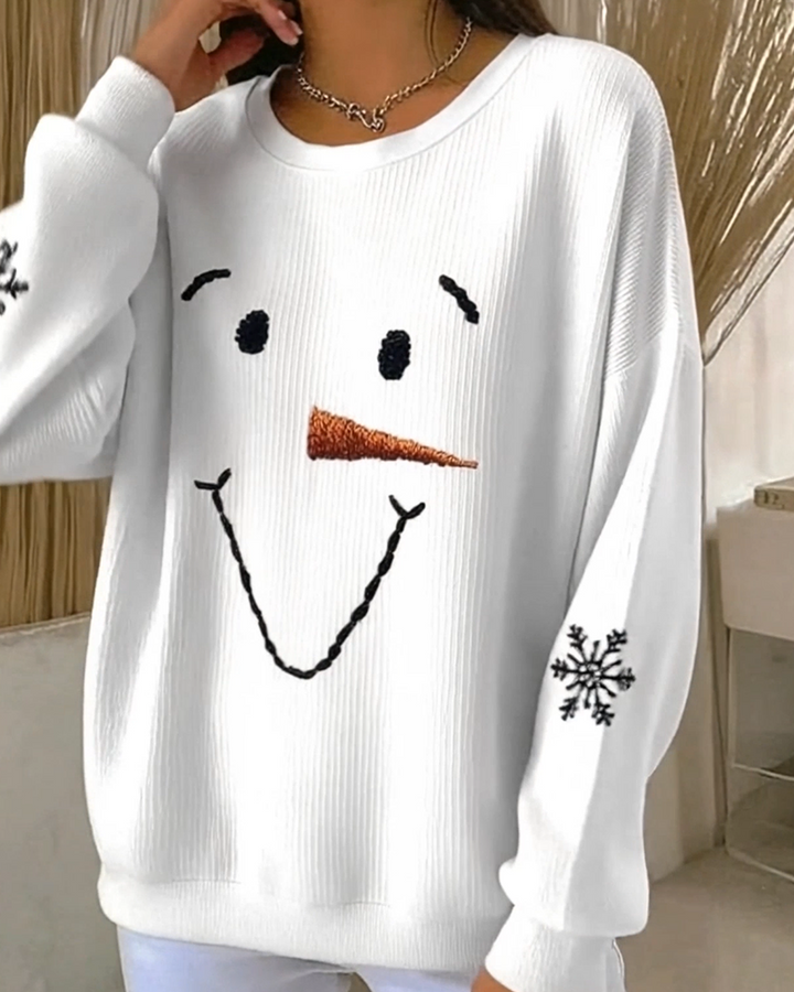 Printed Snowman Sweatshirt with Round Neck