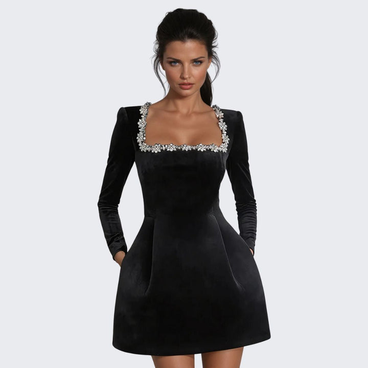 Véronique - Velvet Square-Neck Mini Dress
