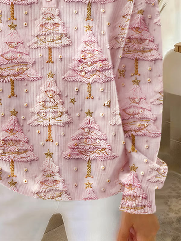 Amelia | Christmas Tree Knitted Button-Up Top