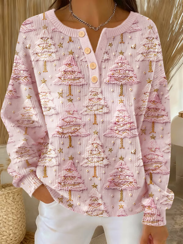 Amelia | Christmas Tree Knitted Button-Up Top