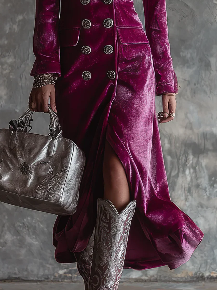 Vera - Luxe Double-Breasted Velvet Maxi Dress