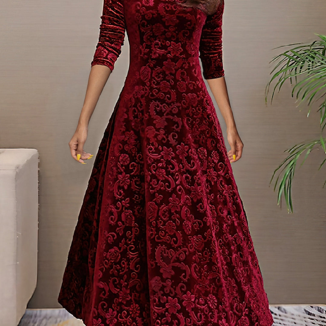 Alora - Vintage-Inspired Jacquard Midi Dress