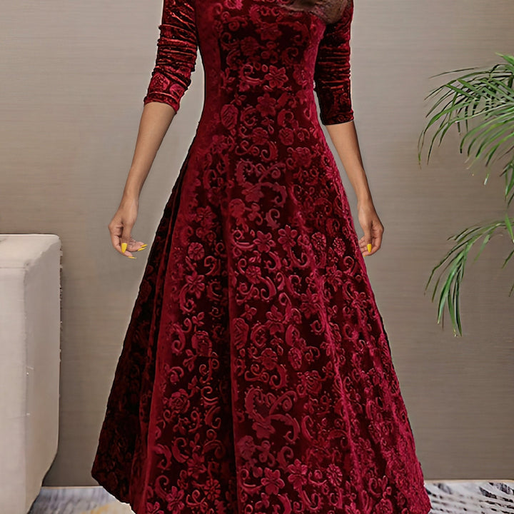 Alora - Vintage-Inspired Jacquard Midi Dress