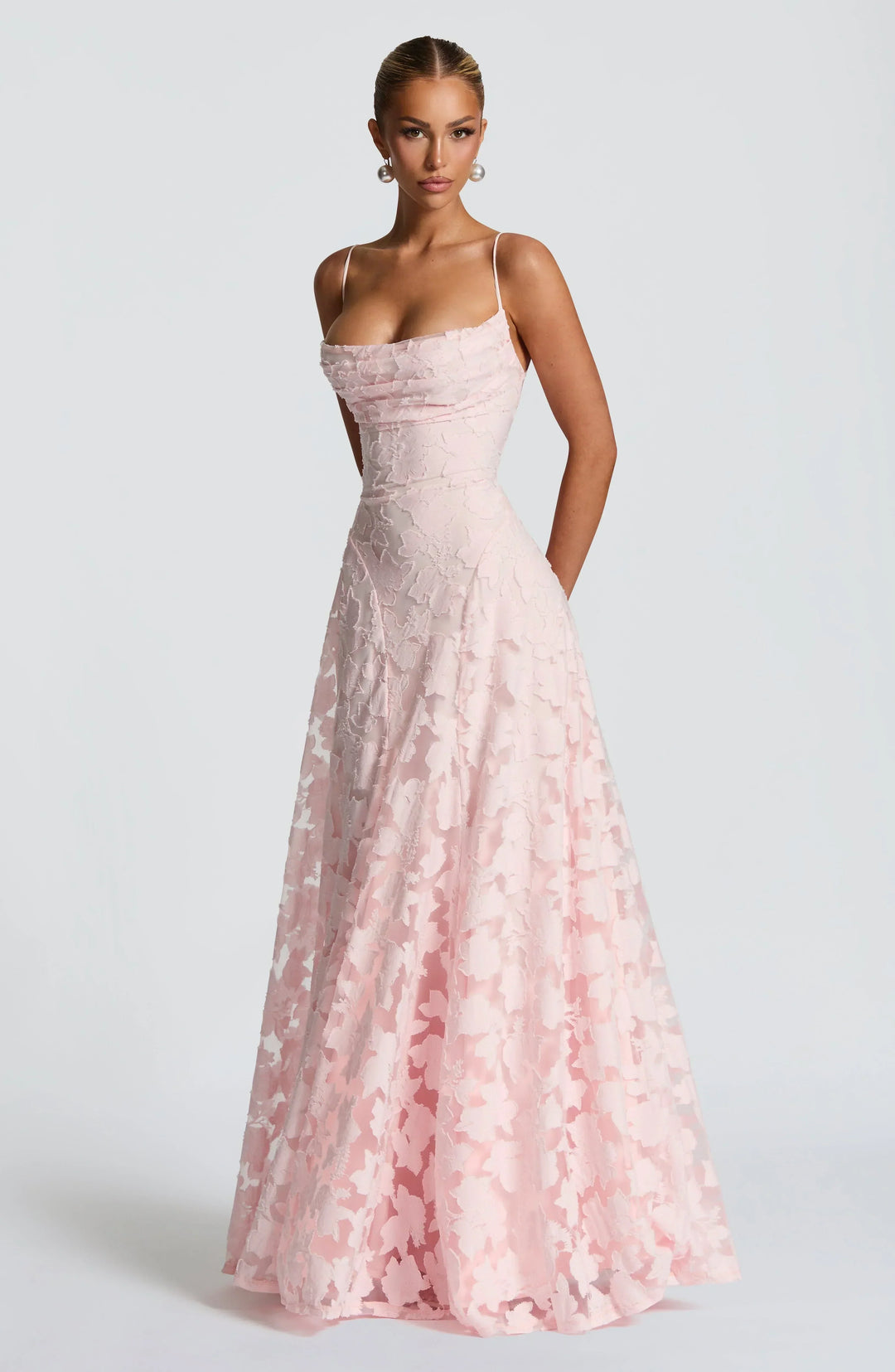 Clara - Elegant Strapless Floral Evening Gown