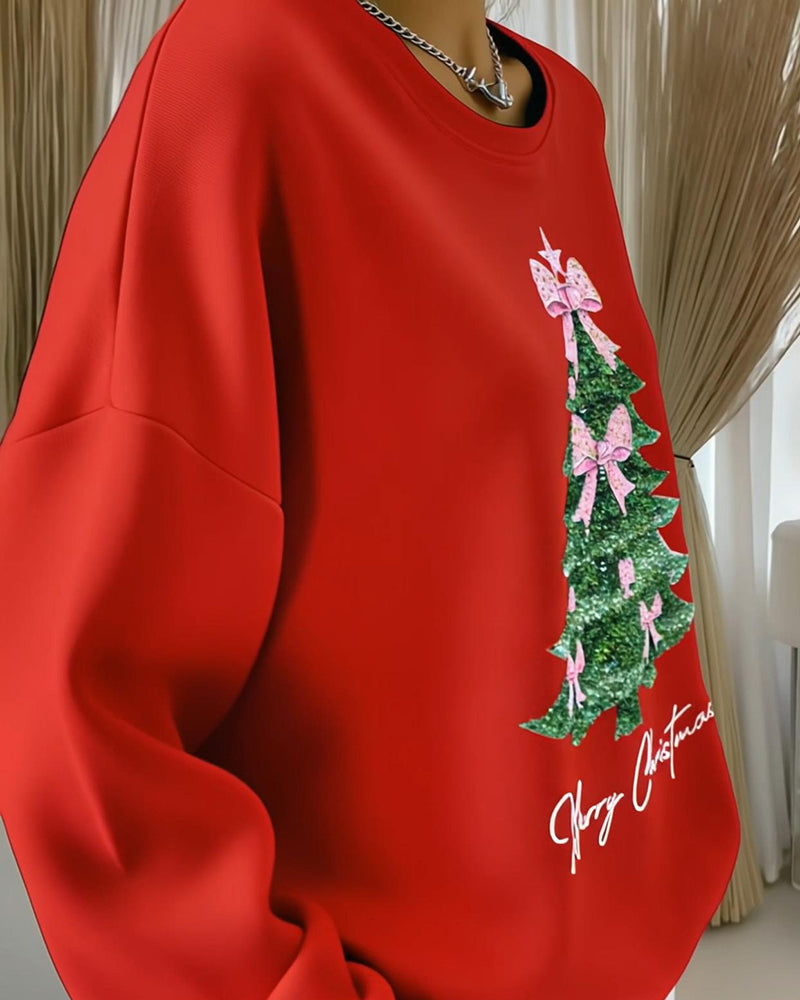 Round Neck Long Sleeve Christmas Printed Sweatshirt